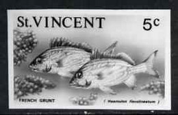 St Vincent 1975 French Grunt 5c Stamp Size Black & White  Photographic Proof Similar To Issued Stamp But With Thicker Le - St.Vincent (1979-...)