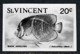 St Vincent 1975 Queen Angelfish 20c Stamp Size Black & White  Photographic Proof Similar To Issued Stamp But With Thicke - St.Vincent (1979-...)