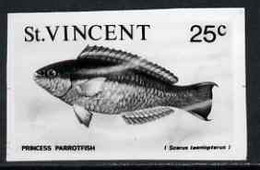 St Vincent 1975 Princess Parrotfish 25c Stamp Size Black & White  Photographic Proof Similar To Issued Stamp But With Th - St.Vincent (1979-...)