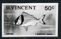 St Vincent 1975 Porkfish 50c Stamp Size Black & White  Photographic Proof Similar To Issued Stamp But With Thicker Lette - St.Vincent (1979-...)