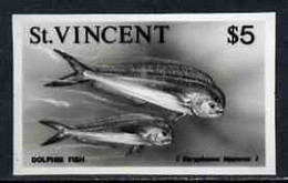 St Vincent 1975 Dolphin Fish $5 Stamp Size Black & White  Photographic Proof Similar To Issued Stamp But With Thicker Le - St.Vincent (1979-...)