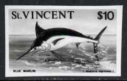 St Vincent 1975 Blue Marlin $10 Stamp Size Black & White  Photographic Proof Similar To Issued Stamp But With Thicker Le - St.Vincent (1979-...)