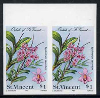 St Vincent 1985 Orchids $1 Imperf Pair U/m, As SG 852 - St.Vincent (1979-...)