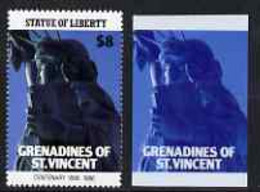 St Vincent - Grenadines 1986 Statue Of Liberty Centenary $8 Die Proof In Red And Blue Only On Plastic (Cromalin) Card Ex - St.Vincent (1979-...)