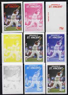 St Vincent - Grenadines 1988 Cricketers 75c M D Crowe The Set Of 9 Imperf Progressive Proofs Comprising The 5 Individual - St.Vincent (1979-...)