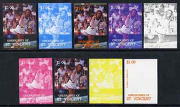 St Vincent - Grenadines 1988 International Tennis Players $1 Evonne Cawley - The Set Of 9 Imperf Progressive Proofs Comp - St.Vincent (1979-...)