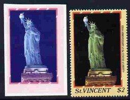 St Vincent 1986 Statue Of Liberty Centenary $2.00 Die Proof In Red And Blue Only On Plastic (Cromalin) Card Ex Archives - St.Vincent (1979-...)