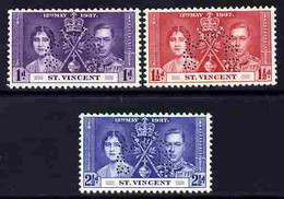 St Vincent 1937 KG6 Coronation Set Of 3 Perforated SPECIMEN Fine With Gum And Only 415 Produced - St.Vincent (1979-...)