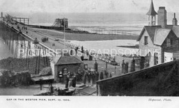 GAP IN WESTON PIER WESTON SUPER MARE OLD B/W POSTCARD SOMERSET SEPT 1903 - Weston-Super-Mare