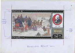 Staffa 1979 Rowland Hill (Mail Coach) - Original Artwork For Deluxe Sheet (£2 Value) Comprising Coloured Illustration On - Local Issues