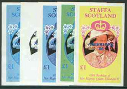 Staffa 1986 Queen's 60th Birthday Imperf Souvenir Sheet (£1 Value) With AMERIPEX Opt In Blue,   U/m - Local Issues