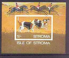 Stroma 1969 Dogs Imperf M/sheet (5s Value Showing Foxhounds) With Fine Colour Shift Of Black Resulting In Dropped Imprin - Local Issues