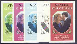 Staffa 1986 Royal Wedding Imperf Deluxe Sheet (£2 Value) Opt'd Duke & Duchess Of York In Gold, Progressive Proofs, Compr - Local Issues