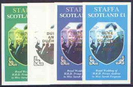 Staffa 1986 Royal Wedding Imperf Souvenir Sheet (£1 Value) Opt'd Duke & Duchess Of York In Gold, The Set Of 4 Progressiv - Local Issues