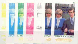 Staffa 1982 Royal Baby Opt On Royal Wedding Deluxe Sheet (£2 Value) The Set Of 7 Imperf Progressive Colour Proof - Local Issues