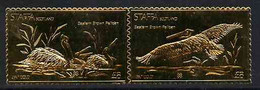 Staffa 1976 Eastern Brown Pelican (Male & Female) £8 + £8 Se-tenant Pair Perforated & Embossed In 23 Carat Gold Foil U/m - Local Issues