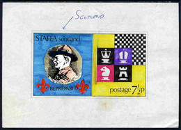 Staffa 1978 Scouts & Chess - Original Hand-painted Artwork For Unaccepted 7.5p Values On Paper, Image Size 123 X 70 Mm C - Local Issues