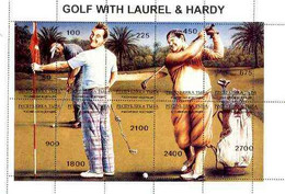 Touva 1995 Golf With Laurel & Hardy Composite Sheet Complete Set Of 10 With Misplaced Perforations U/m - Tuva