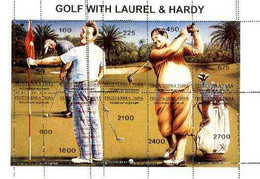 Touva 1995 Golf With Laurel & Hardy Composite Sheet Complete Set Of 10 With Perforations Partly Doubled, A Fabulous Vari - Tuva