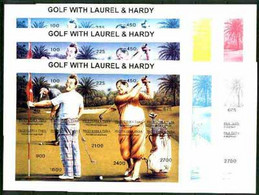 Touva 1995 Golf With Laurel & Hardy Composite Sheet 10 Values, The Set Of 7 Imperf Progressive Proofs Comprising The 4 B - Touva