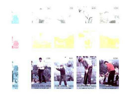 Touva 1996 Golf Players Sheetlet 4 Values, The Set Of 6 Imperf Progressive Proofs Comprising The 4 Basic Colours Plus 2 - Touva