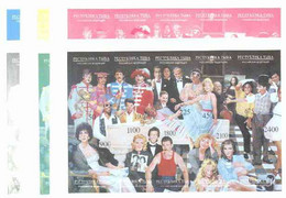 Touva 1995 Superstars Montage 10 Value Sheetlet With Composite Design Showing  Beatles, Elvis, Marilyn Monroe, Brando, E - Touva