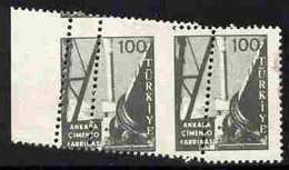 Turkey 1959 Cement Factory 100k Horizontal Marginal Pair With Crazy Perfs Due Tp Paper Fold, U/m And Spectacular - Unclassified