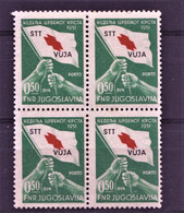 TRIESTE B 1951 PRO CROCE ROSSA 0,50 VERDE E ROSSO QUARTINA ** MNH LUSSO - Nuevos