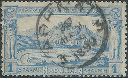 Greece-Grèce,1896 The 1st Modern Olympic Games,1Dr Blue,Stadium And Acropolis,Oblitéré 1899 - Oblitérés