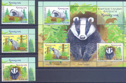 2021. Kyrgyzstan, Fauna, Asian Badger, 3v + S/s Perforated, Mint/** - Kirgisistan