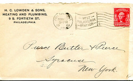1904 Cover From H.C. LOWDEN & SONS Heating Plumbing Phila To Syracuse - Red Stamp 2c Washington - Covers & Documents