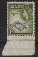 Pitcairn Islands 1957. Island Map Stamp, Bottom Border "De La Rue", Watermarked Paper. Unmounted Mint - Interesting - Pitcairn Islands