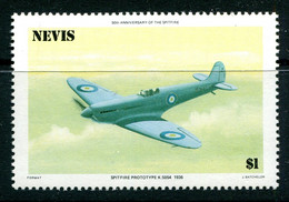 Nevis 1986 50th Anniversary Of The Spitfire - $1 Value - ERROR - Missing Red MNH (SG 372 Variety) - St.Kitts-et-Nevis ( 1983-...)