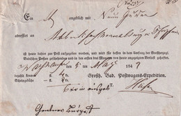BADEN 1849 DOCUMENT POSTAL - Brieven En Documenten