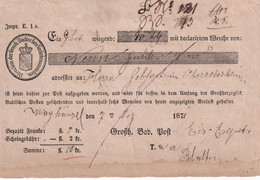 BADEN 1871 DOCUMENT POSTAL - Brieven En Documenten