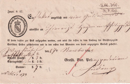 BADEN 1863  DOCUMENT POSTAL - Brieven En Documenten