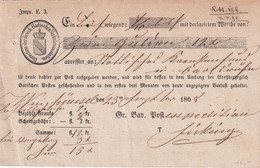 BADEN 1868  DOCUMENT POSTAL - Storia Postale