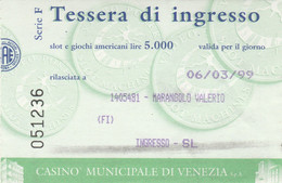 BIGLIETTO INGRESSO CASINO' MUNICIPALE VENEZIA (MF1810 - Tickets - Entradas