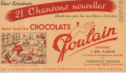 Buvard 21 Chansons Nouvelles Illustrées Les Meilleurs Artistes Dans Les Chocolats Poulain Bonn Voyage Monsieur Dumollet - Chocolade En Cacao