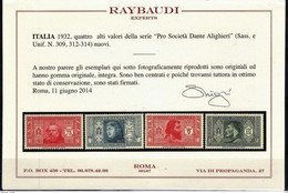 REGNO 1932 DANTE ALIGHIERI SERIE CPL. 19 V. CENTRATA ** MNH CERT. RAYBAUDI - Neufs