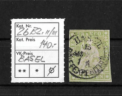 1854-1862 Helvetia (ungezähnt) → Rundstempel BASEL     ►SBK-26B2.II/III◄ - Gebraucht