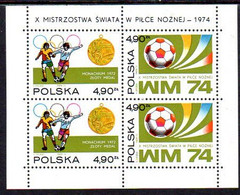 POLAND 1974 Football World Cup Block MNH / ** Michel Block 59 - Ungebraucht