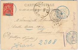 44976  MADAGASCAR -  POSTAL HISTORY: POSTCARD Of MAJUNGA To ARGENTINA 1903 Blu - Storia Postale