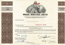 - Certificat De Valeurs Américaines - Mircan Industries Limited - Titre De 1975 - Industrie