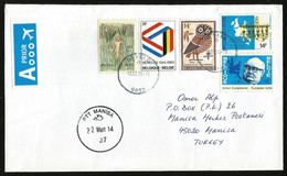 Belgium Nevele 2014 Airmail Multi Stamps Cover Used To Manisa Turkey | Yt 1251, 1500, 2028, 1881-1882 | Owls - Storia Postale