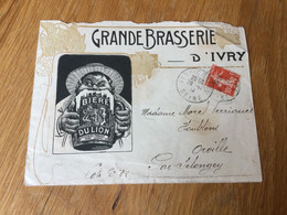 France N°138 Sur Pli à En-tête De La Grande Brasserie D’Ivry - Lettres & Documents