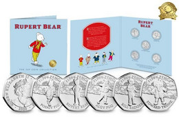 Isle Of Man Set Of 5 50p Coins - Rupert Bear Uncirculated 2020 In Pack - Isla Man
