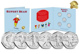 Isle Of Man Set Of 5 50p Coins - Rupert Bear Uncirculated 2020 In Pack - Île De  Man