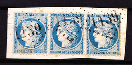 37 - 20c Bleu Cérès Siège - Bande De 3 Oblitérée Sur Fragment - Très Beau (mais Petites Rousseurs). - 1870 Beleg Van Parijs
