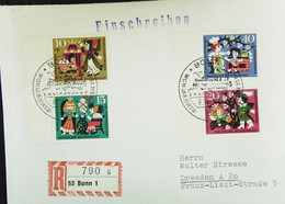 BRD: FDC-Brief Mit Satz Wohlfahrtsmarken 1964 -Märchen Der Brüder Grimm- SoSt. BONN 1 Vom 6.10.1964 Knr: 447-450 - R- & V- Vignetten